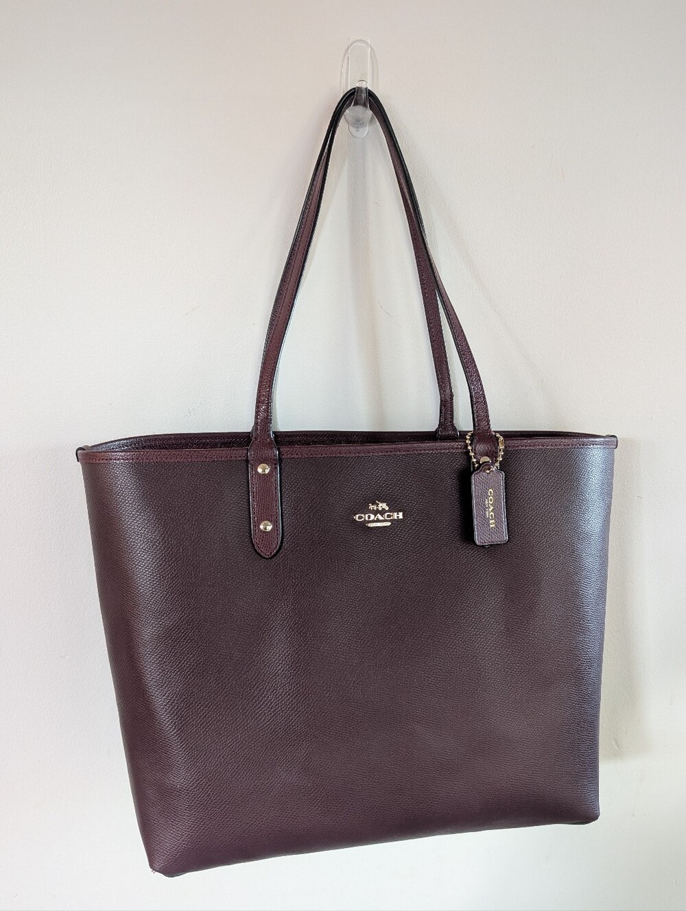 Coach Reversible City Tote Shoulder Bag Burgundy Wine Maroon Large